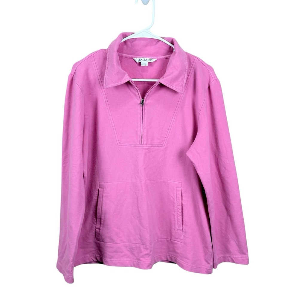 Pendleton Pullover Womens Large Knit 1/4 Zip Cotton Spandex Pink Kangaroo Pocket